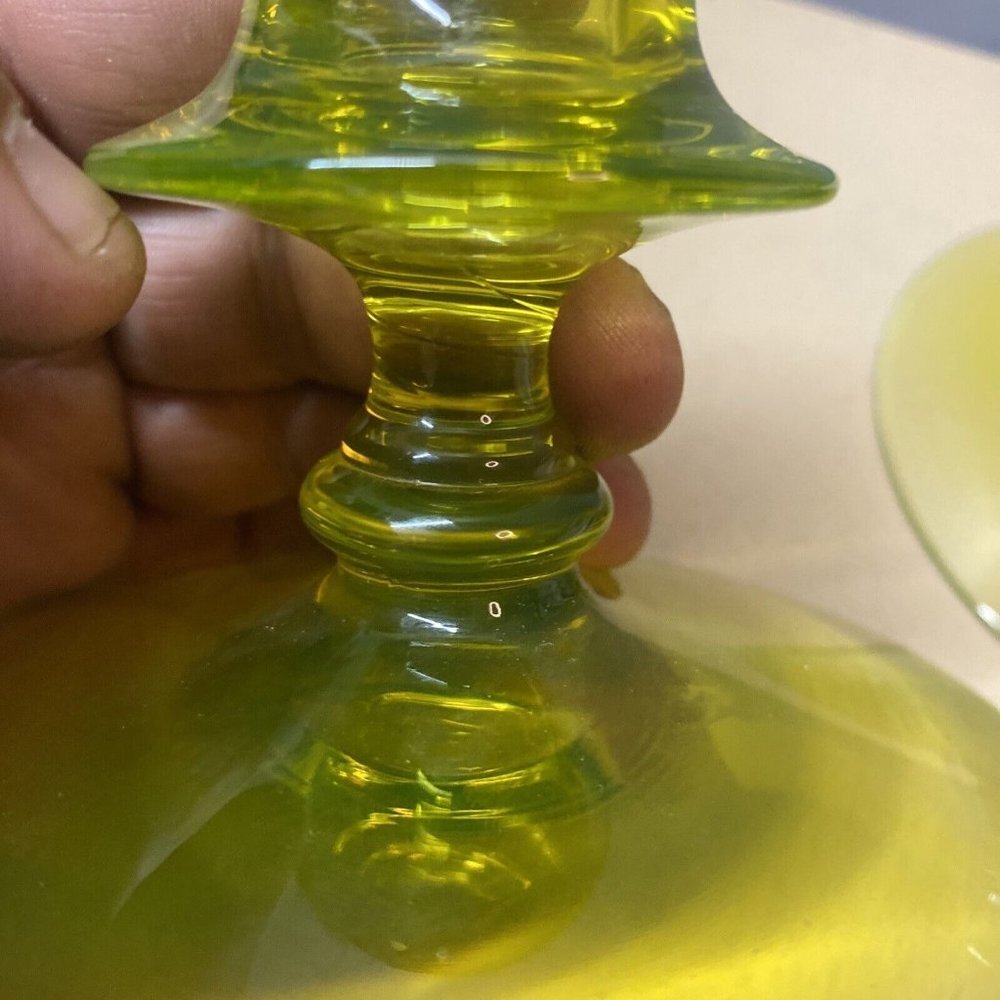 Vintage Green Uranium Vaseline Depression Glass Candlestick Holders Pair - Picture 6 of 9